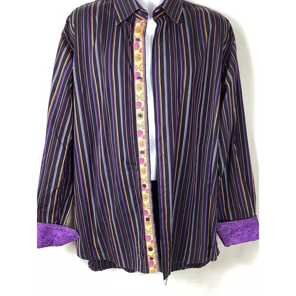 Luchiano Visconti Mens Shirt Button Up Mercerized Cotton Long Sleeve Striped XL